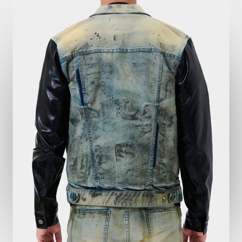 Faux Leather Sleeve Denim Jacket